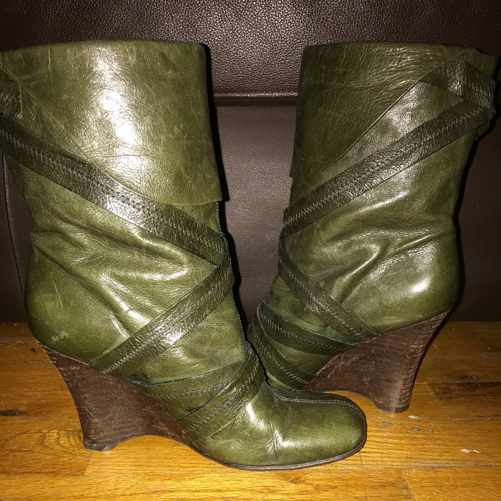 Green Slip On Boot Wedges